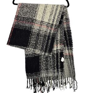 Dark Gray Plaid w/Pink Accents Shawl or Throw Blanket, Super Soft, Lightweight